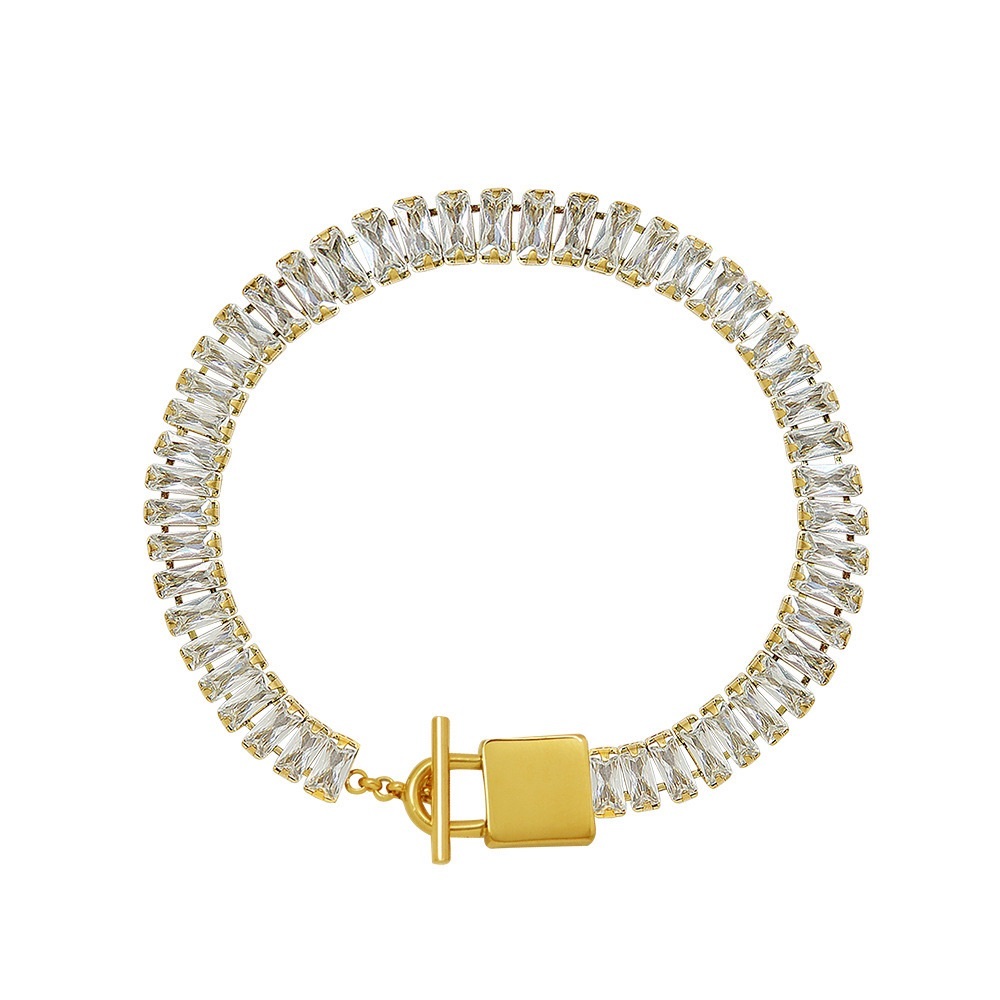 Gold Baguette Bracelet*Simulated Diamond Bracelet*Waterproof and Sweatproof
